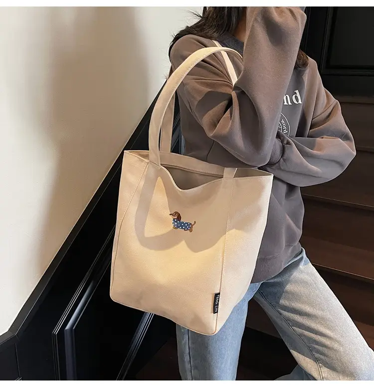 Women's Large Canvas Tote Bag Tan Artistic Style — feature 19