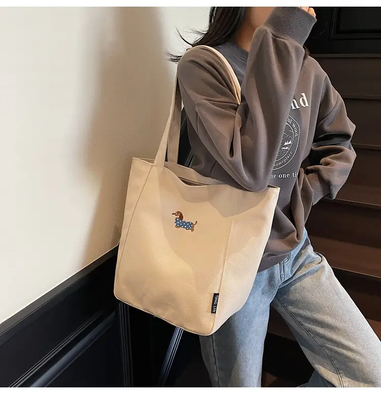 Women's Large Canvas Tote Bag Tan Artistic Style — feature 20