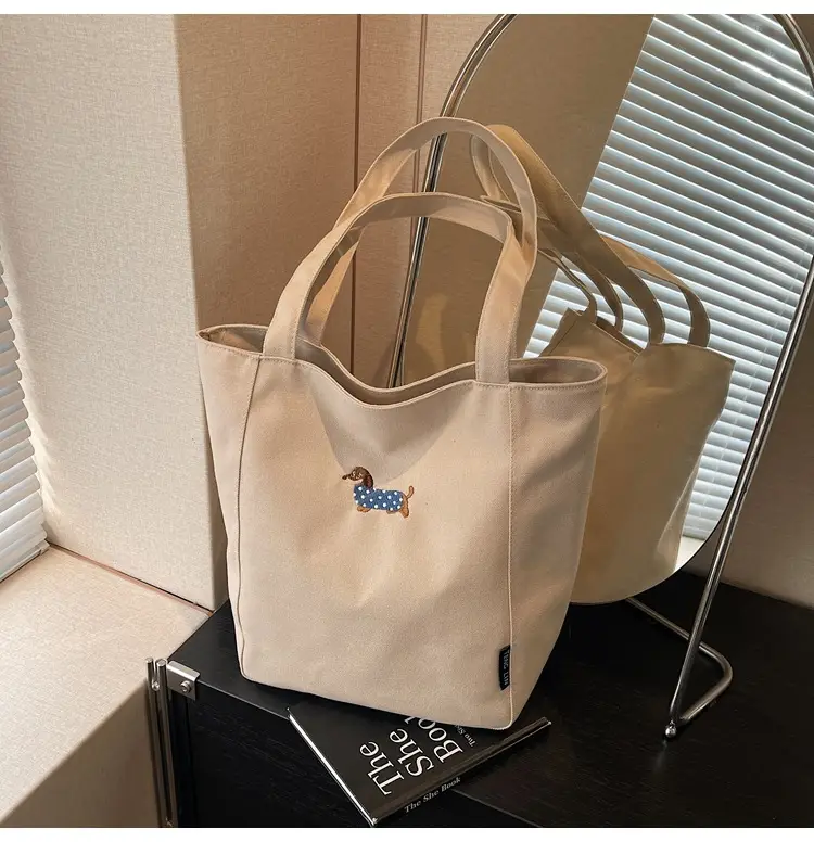 Women's Large Canvas Tote Bag Tan Artistic Style — feature 21