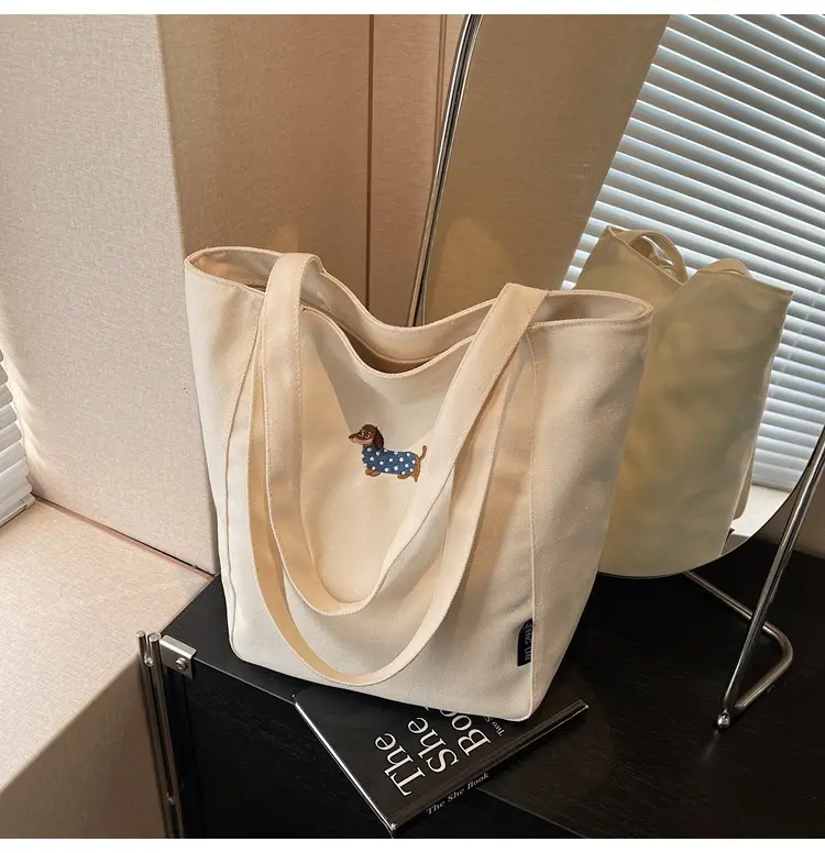 Women's Large Canvas Tote Bag Tan Artistic Style — feature 24