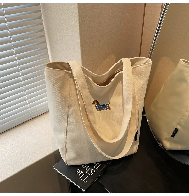 Women's Large Canvas Tote Bag Tan Artistic Style — feature 25