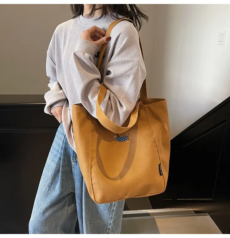 Women's Large Canvas Tote Bag Tan Artistic Style — feature 9