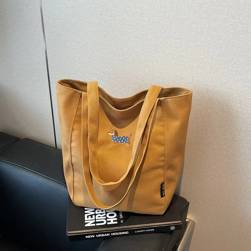 Women's Large Canvas Tote Bag Tan Artistic Style - Image 3