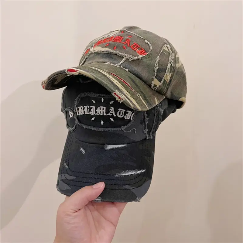 Korean Style Ripped Camo Letter Cap for Women Men - Image 4
