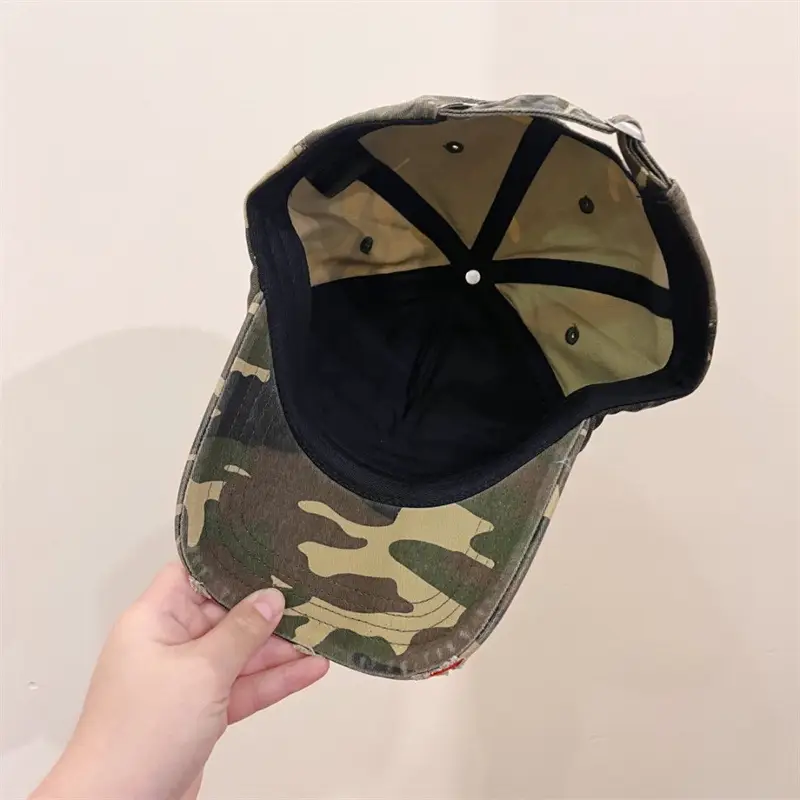 Korean Style Ripped Camo Letter Cap for Women Men β feature 14