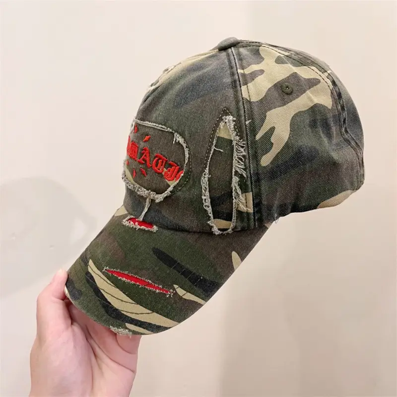 Korean Style Ripped Camo Letter Cap for Women Men β feature 15
