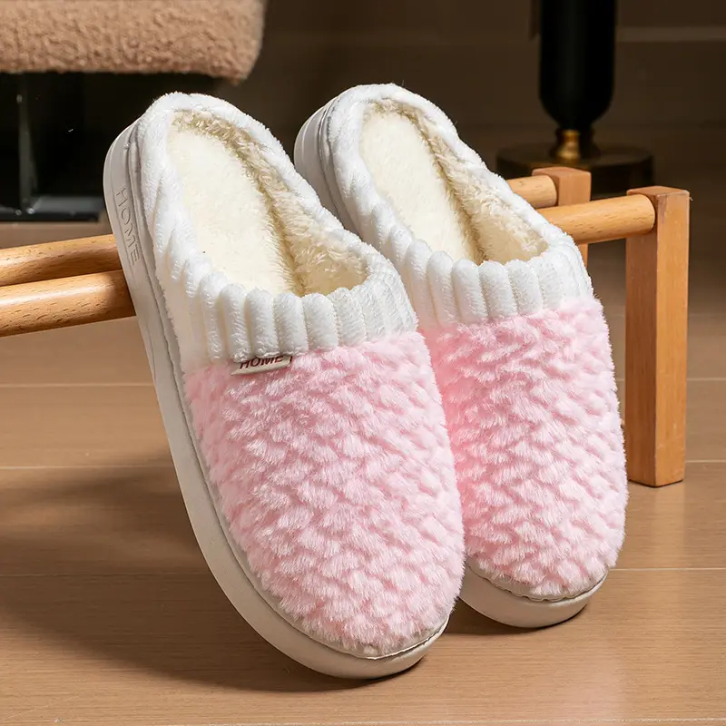 Cotton Slippers Men's Autumn and Winter Color-matching Feeling Home Indoor Thick-soled Warm Couple's Plush Shoes Moon Shoes Women's - Image 9
