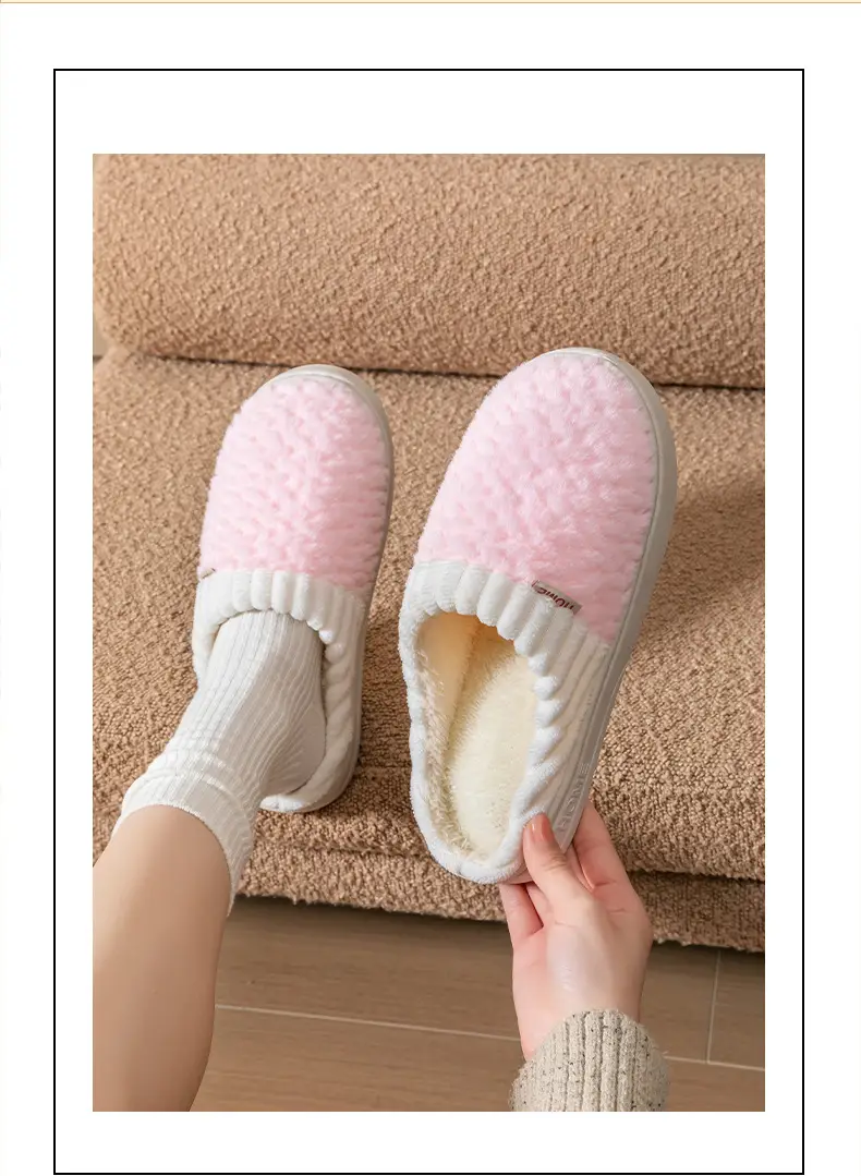 Cotton Slippers Men's Autumn and Winter Color-matching Feeling Home Indoor Thick-soled Warm Couple's Plush Shoes Moon Shoes Women's — feature 14