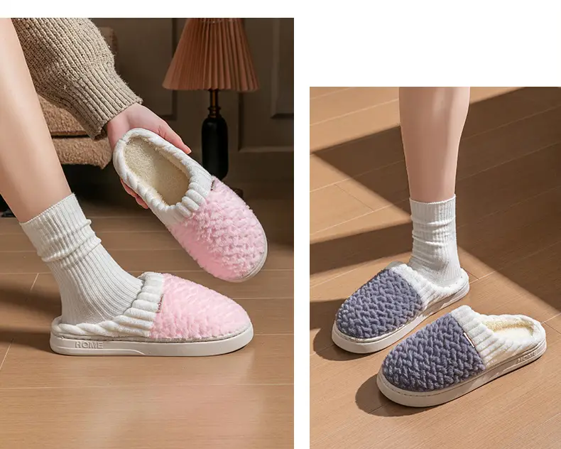 Cotton Slippers Men's Autumn and Winter Color-matching Feeling Home Indoor Thick-soled Warm Couple's Plush Shoes Moon Shoes Women's — feature 15