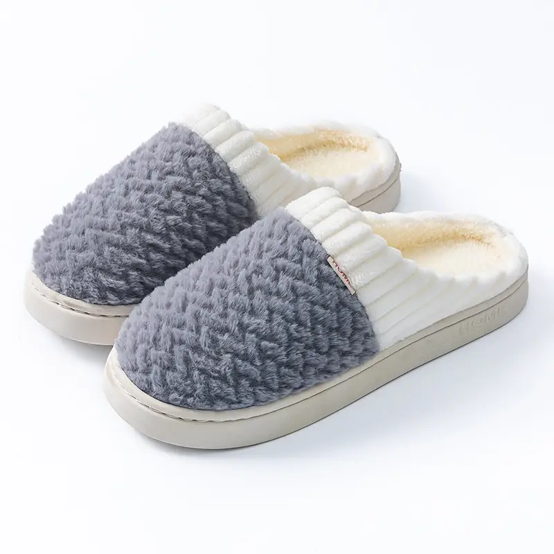 Cotton Slippers Men's Autumn and Winter Color-matching Feeling Home Indoor Thick-soled Warm Couple's Plush Shoes Moon Shoes Women's - Image 4