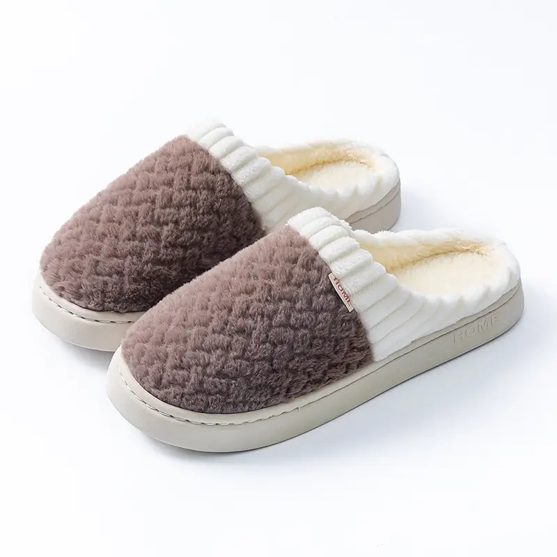 Cotton Slippers Men's Autumn and Winter Color-matching Feeling Home Indoor Thick-soled Warm Couple's Plush Shoes Moon Shoes Women's - Image 5