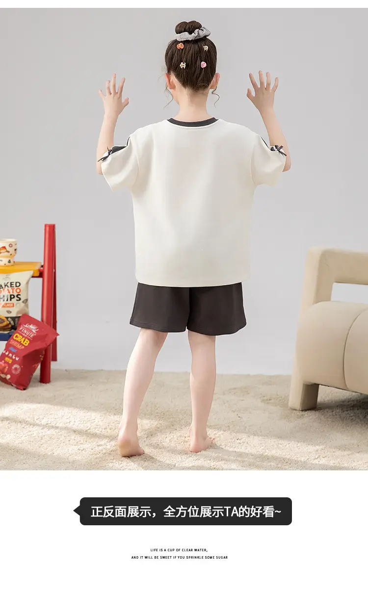 100% Cotton Medium and Large Kidsren's Pajamas Summer Girls Cartoon Short-Sleeved Shorts Home Clothes Girls Suit New Style — feature 16