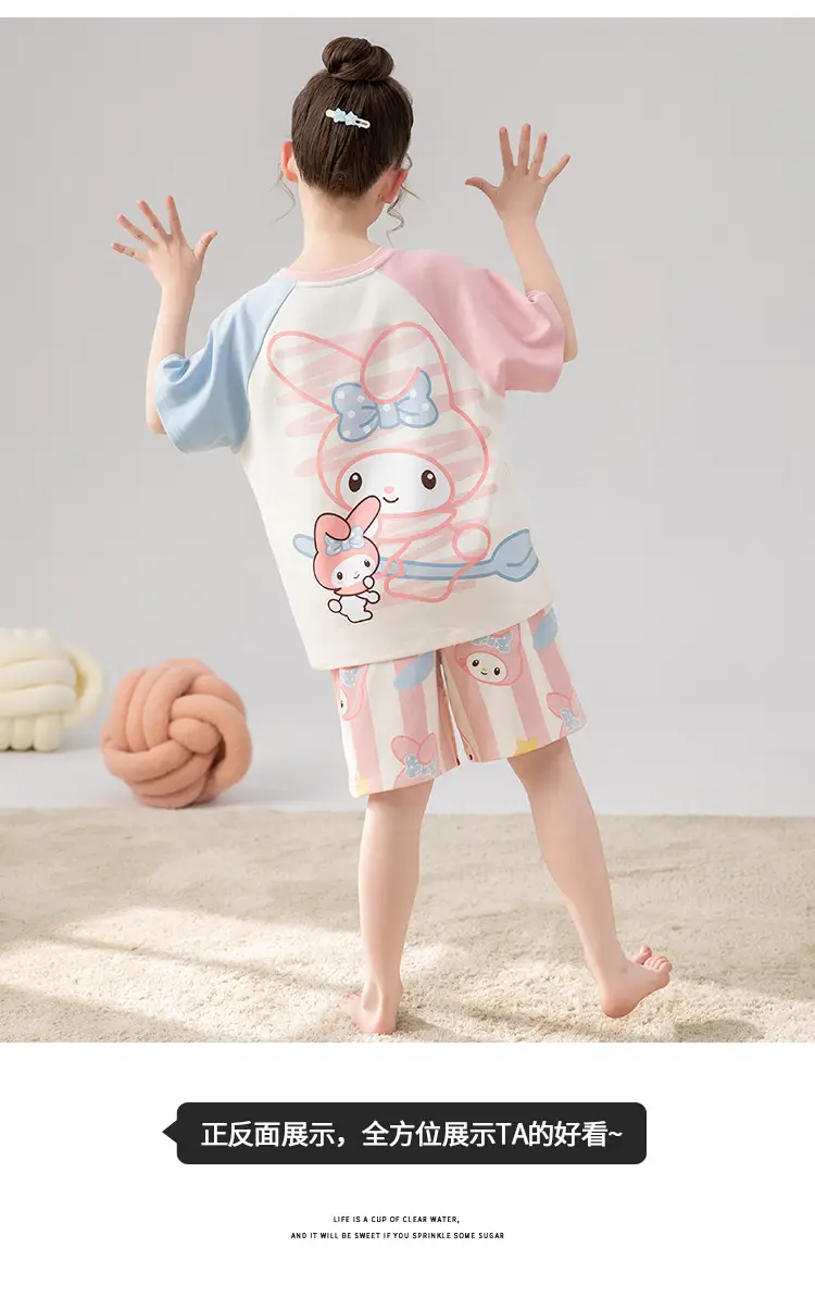 100% Cotton Medium and Large Kidsren's Pajamas Summer Girls Cartoon Short-Sleeved Shorts Home Clothes Girls Suit New Style — feature 18