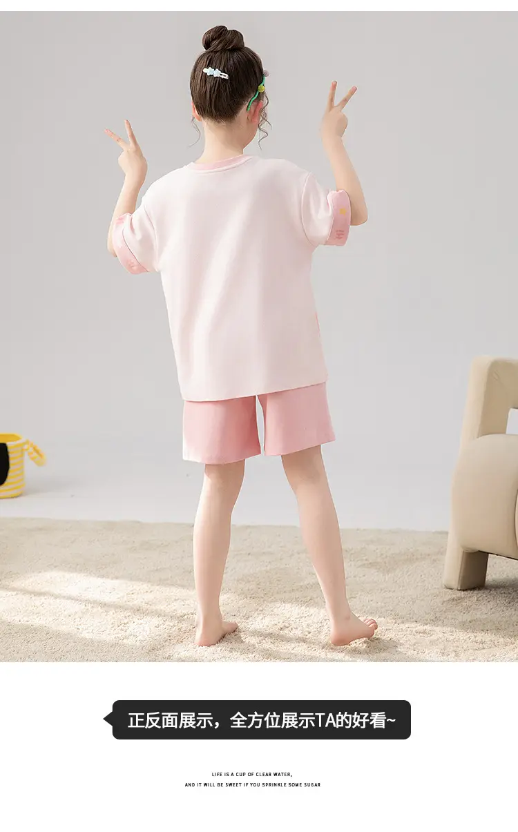 100% Cotton Medium and Large Kidsren's Pajamas Summer Girls Cartoon Short-Sleeved Shorts Home Clothes Girls Suit New Style — feature 22