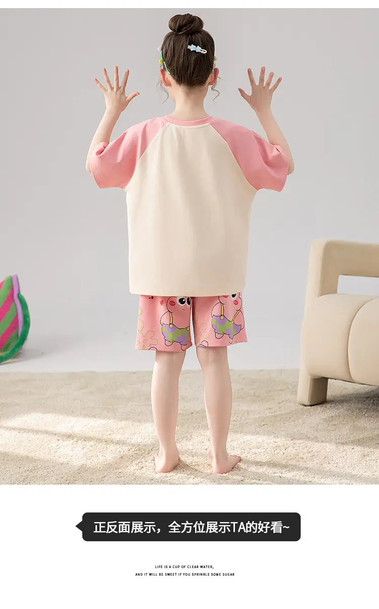 100% Cotton Medium and Large Kidsren's Pajamas Summer Girls Cartoon Short-Sleeved Shorts Home Clothes Girls Suit New Style — feature 24