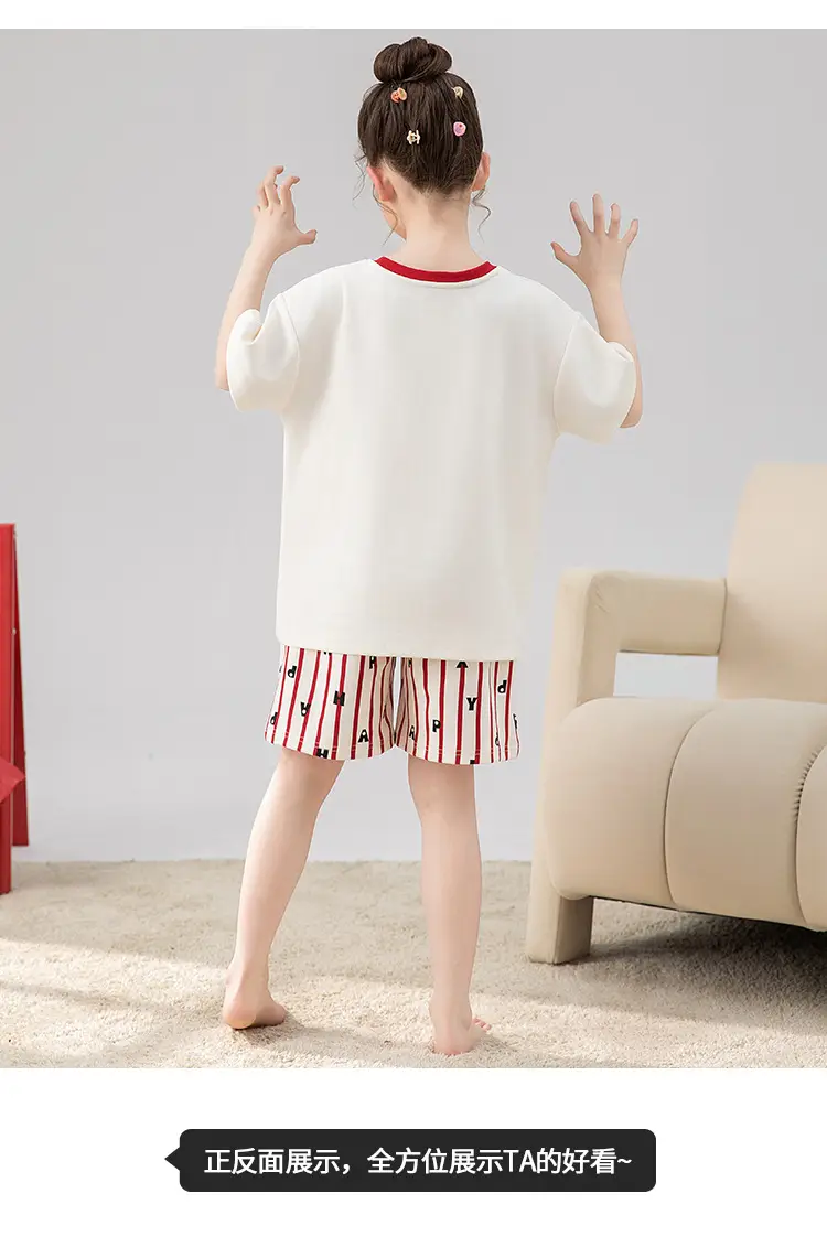 100% Cotton Medium and Large Kidsren's Pajamas Summer Girls Cartoon Short-Sleeved Shorts Home Clothes Girls Suit New Style — feature 26