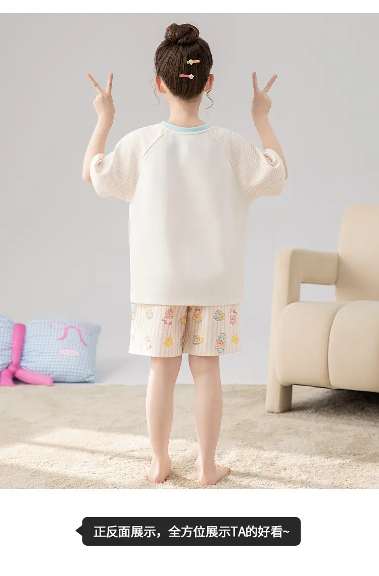 100% Cotton Medium and Large Kidsren's Pajamas Summer Girls Cartoon Short-Sleeved Shorts Home Clothes Girls Suit New Style — feature 28