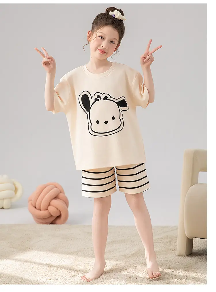 100% Cotton Medium and Large Kidsren's Pajamas Summer Girls Cartoon Short-Sleeved Shorts Home Clothes Girls Suit New Style — feature 29