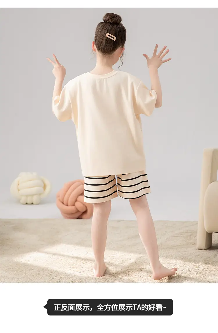 100% Cotton Medium and Large Kidsren's Pajamas Summer Girls Cartoon Short-Sleeved Shorts Home Clothes Girls Suit New Style — feature 30
