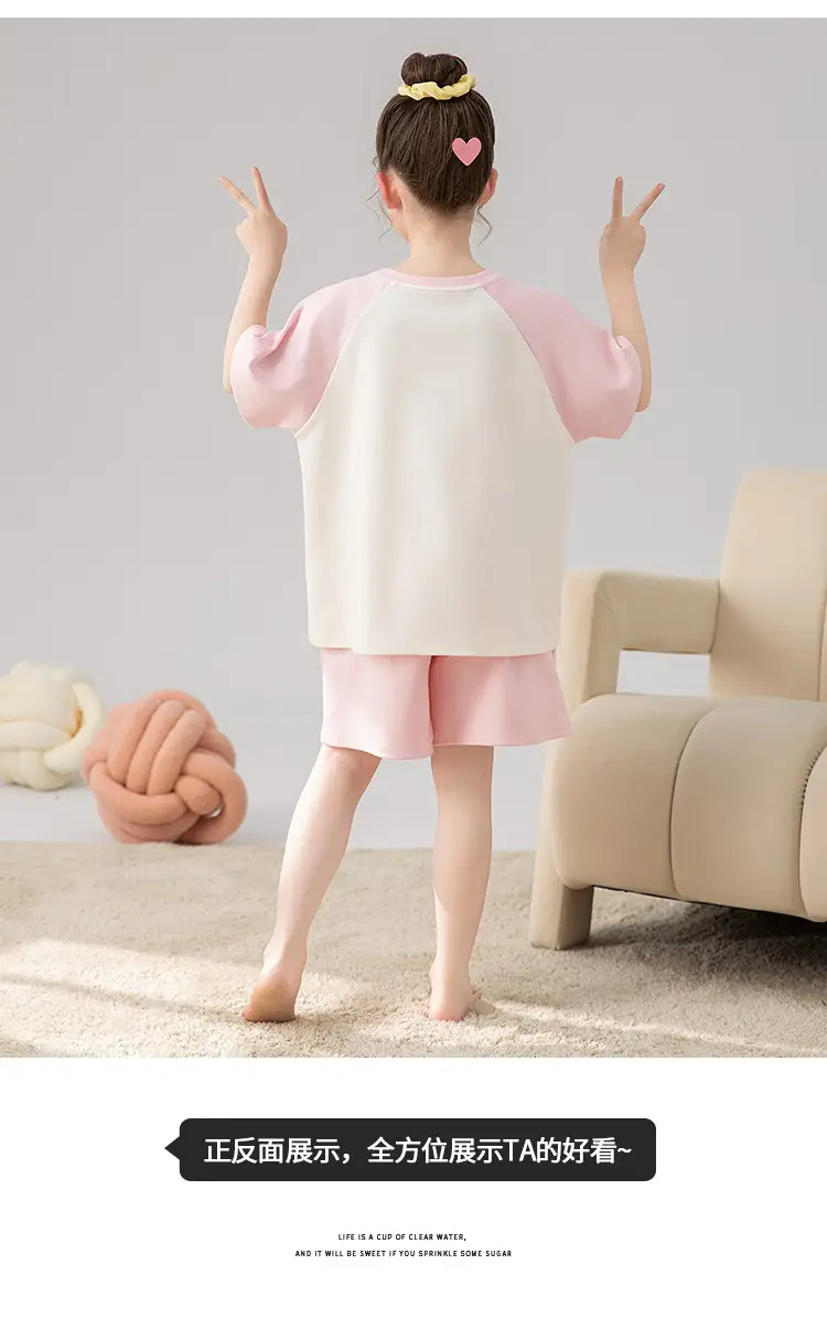100% Cotton Medium and Large Kidsren's Pajamas Summer Girls Cartoon Short-Sleeved Shorts Home Clothes Girls Suit New Style — feature 32