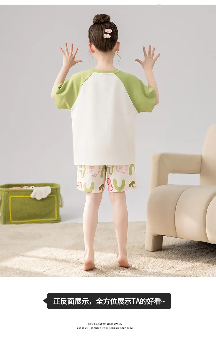 100% Cotton Medium and Large Kidsren's Pajamas Summer Girls Cartoon Short-Sleeved Shorts Home Clothes Girls Suit New Style — feature 34