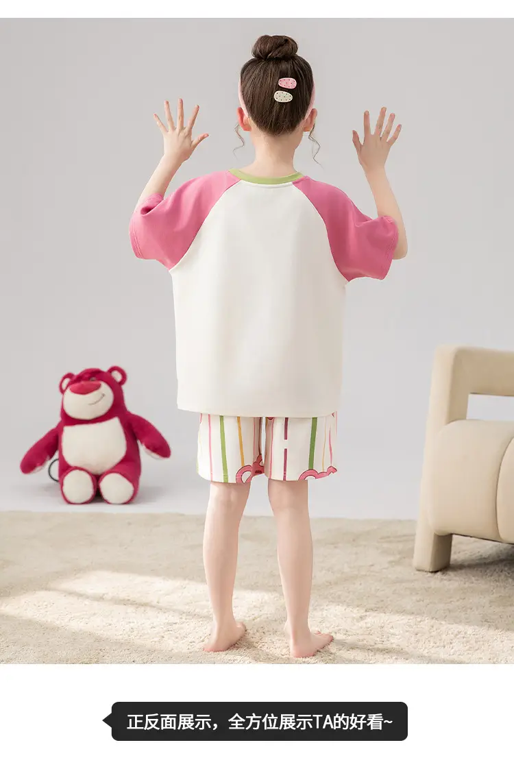 100% Cotton Medium and Large Kidsren's Pajamas Summer Girls Cartoon Short-Sleeved Shorts Home Clothes Girls Suit New Style — feature 36