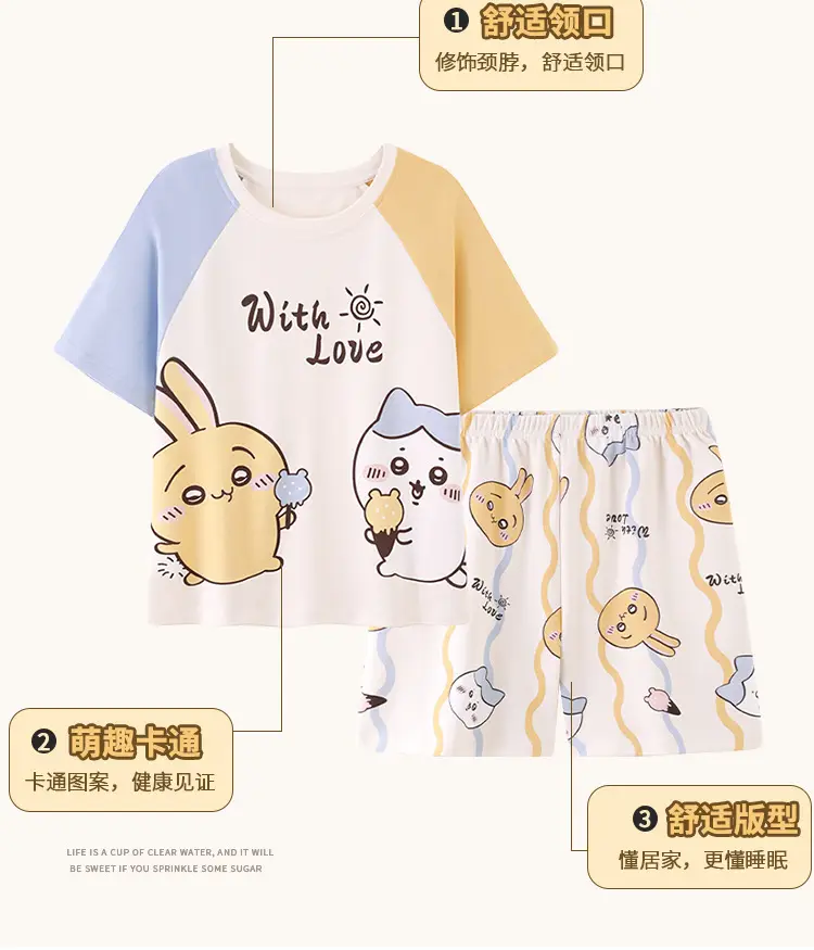 100% Cotton Medium and Large Kidsren's Pajamas Summer Girls Cartoon Short-Sleeved Shorts Home Clothes Girls Suit New Style — feature 4