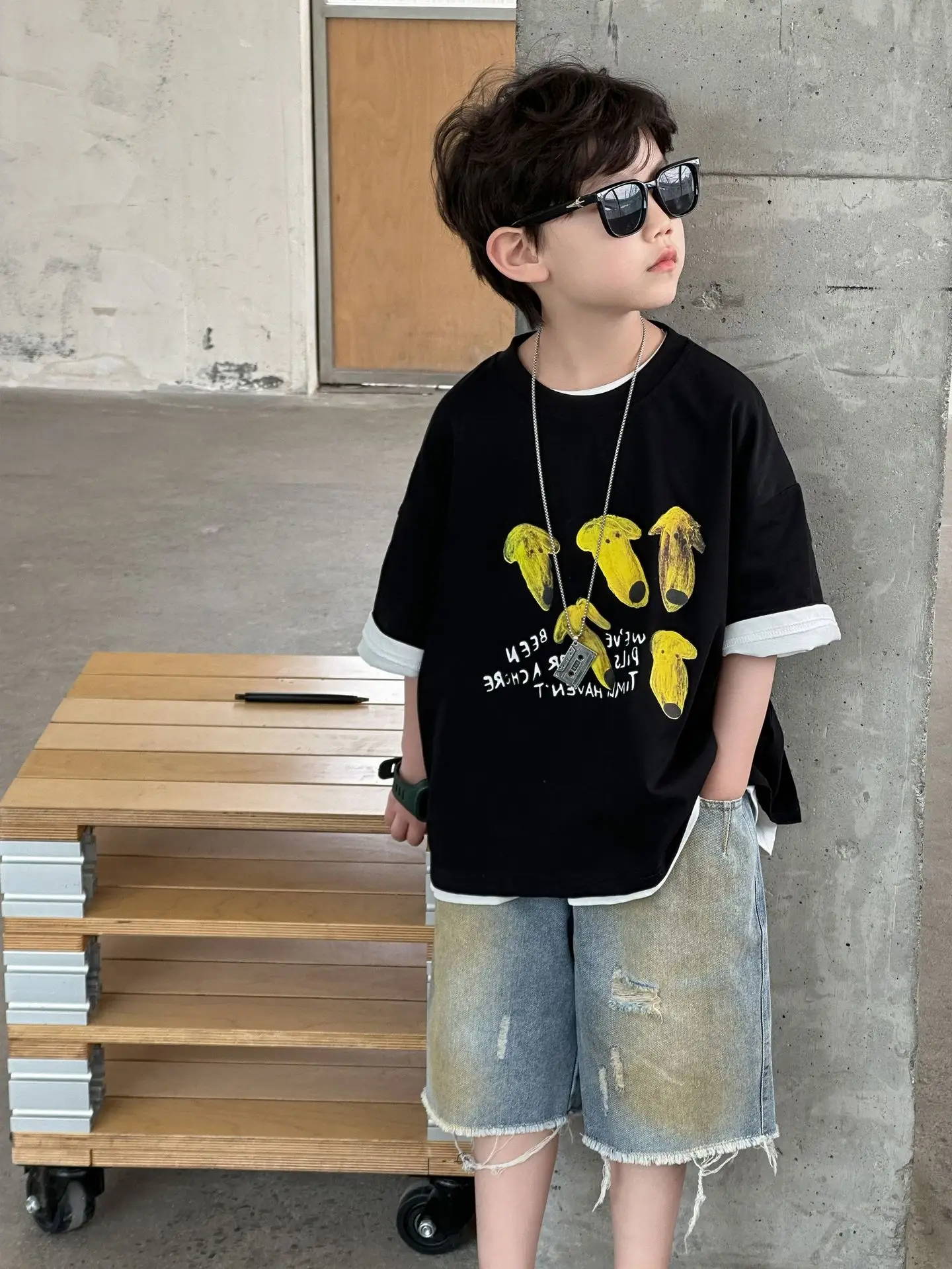 Boys Cotton T-Shirt Korean Style Summer Casual Top