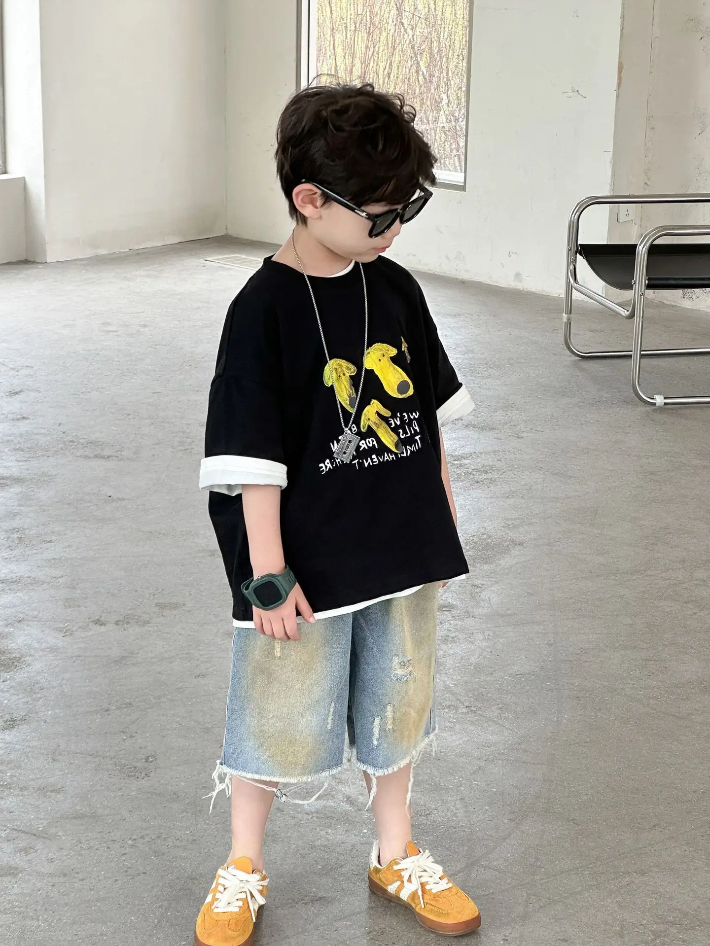 Boys Cotton T-Shirt Korean Style Summer Casual Top