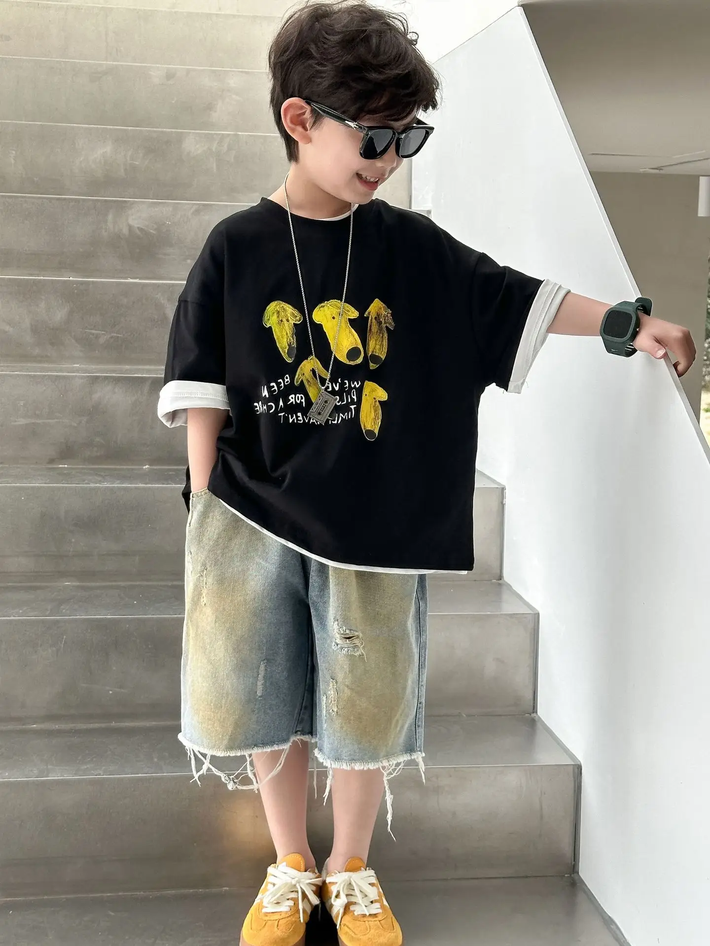 Boys Cotton T-Shirt Korean Style Summer Casual Top