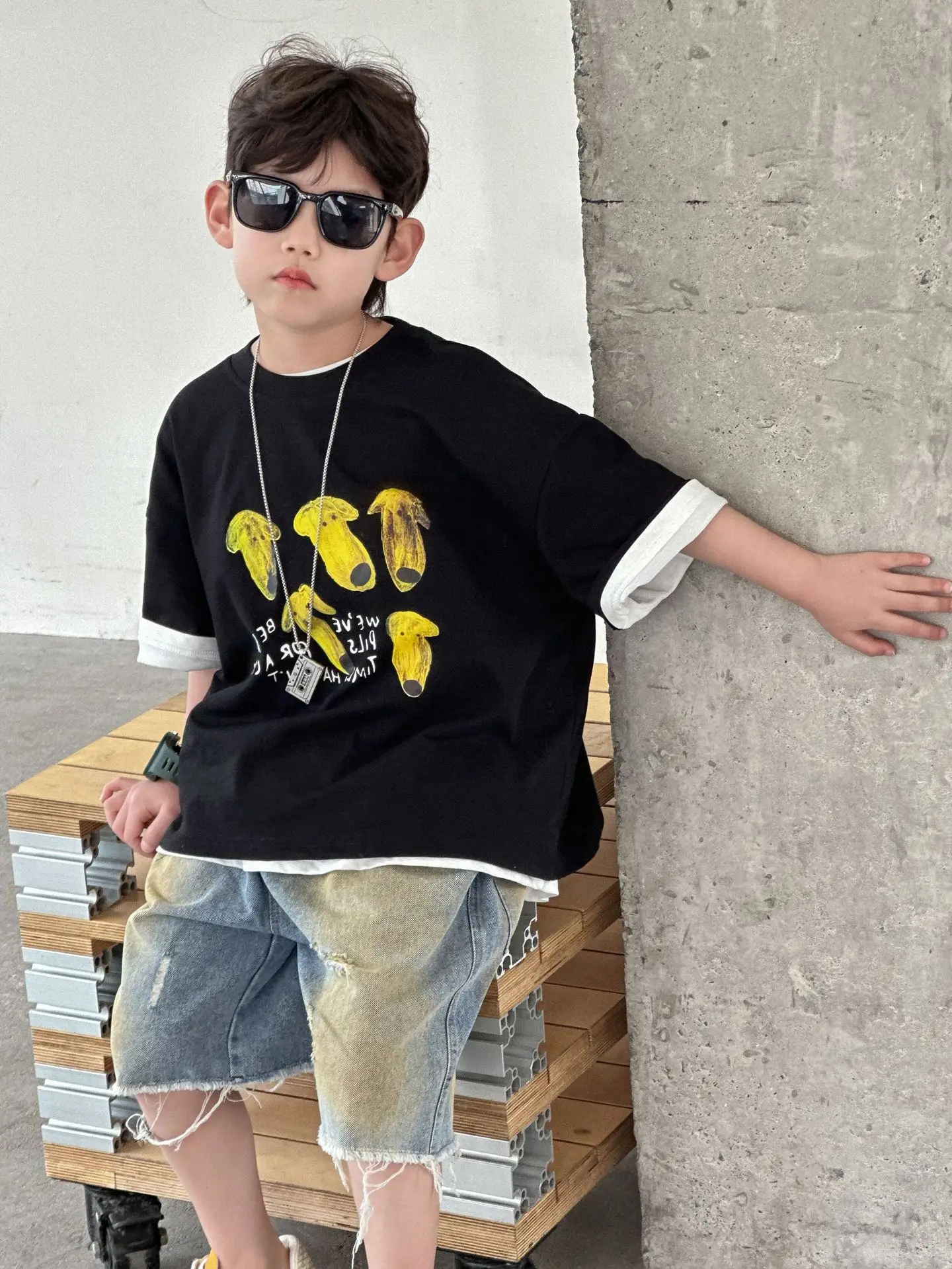 Boys Cotton T-Shirt Korean Style Summer Casual Top