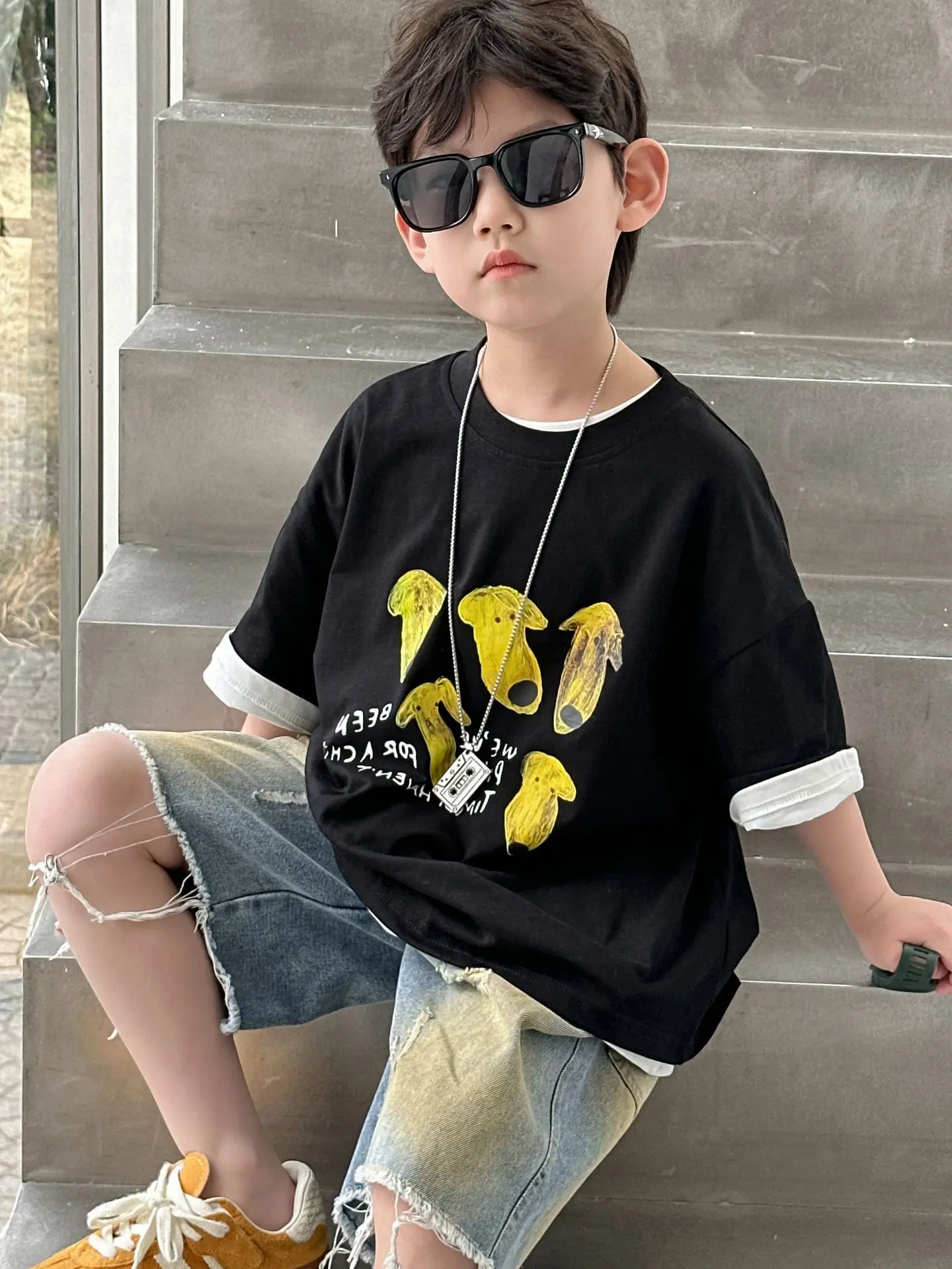 Boys Cotton T-Shirt Korean Style Summer Casual Top