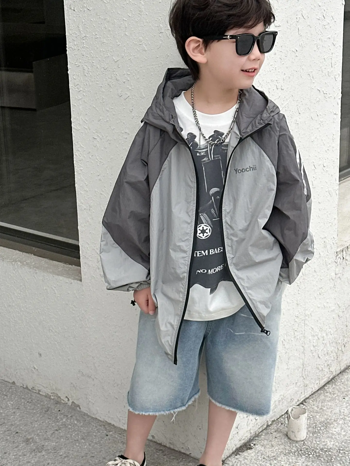 Boys Printed Cotton T-Shirt Grey Short Sleeve Medium