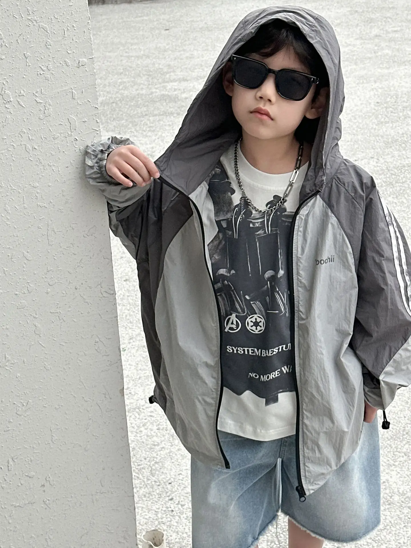 Boys Printed Cotton T-Shirt Grey Short Sleeve Medium