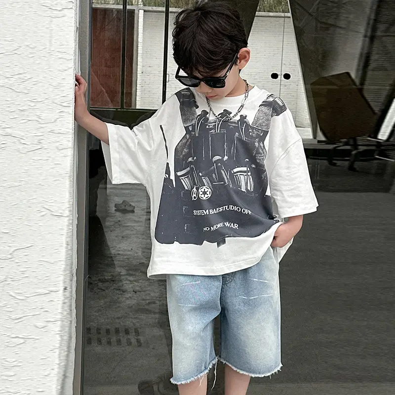 Boys Printed Cotton T-Shirt Grey Short Sleeve Medium — feature 14