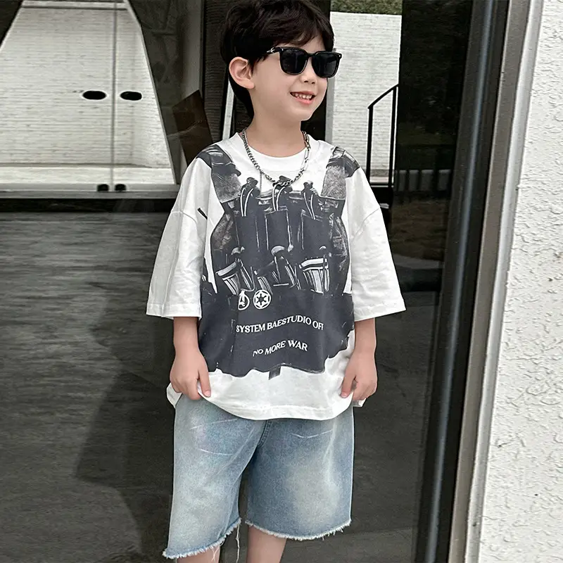 Boys Printed Cotton T-Shirt Grey Short Sleeve Medium — feature 15
