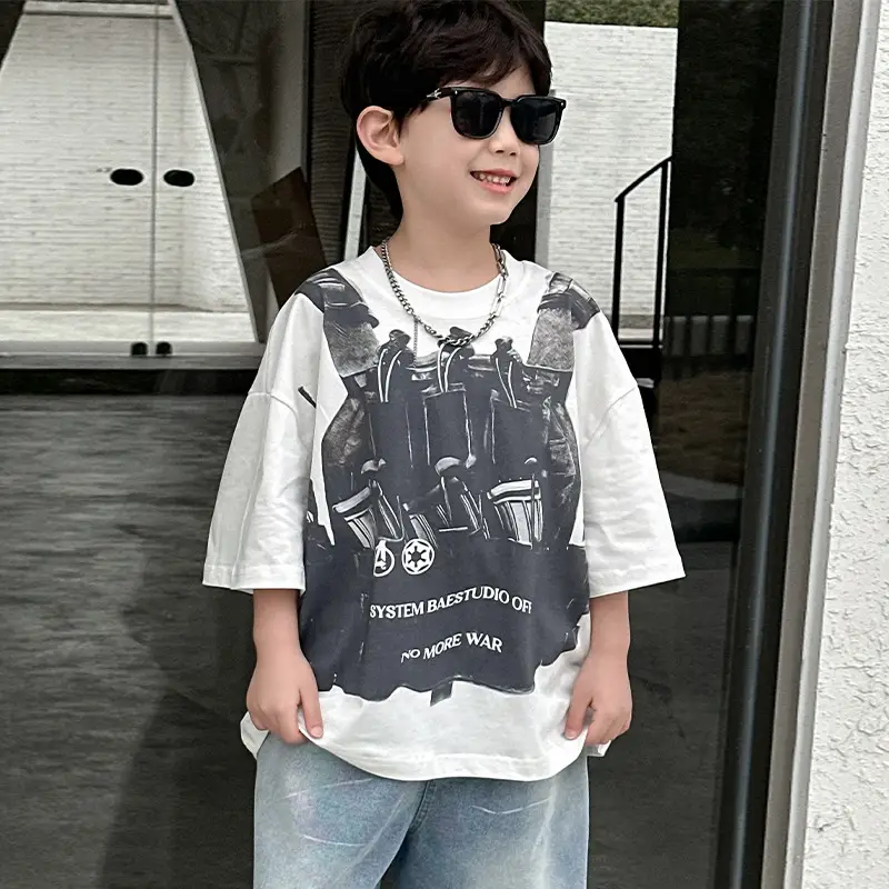 Boys Printed Cotton T-Shirt Grey Short Sleeve Medium — feature 3