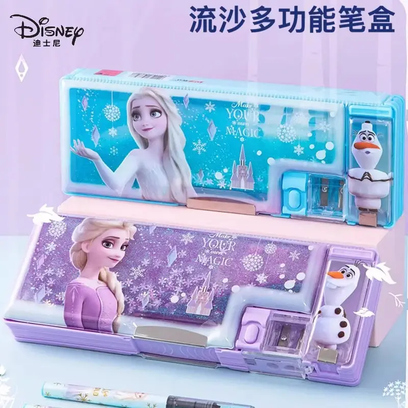 Frozen quicksand pencil case multi-functional primary school children kindergarten cartoon pencil case double-layer large capacity Aisha