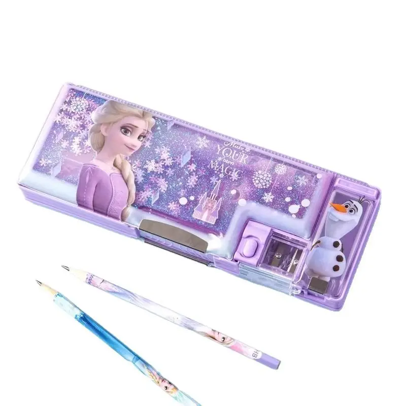 Frozen quicksand pencil case multi-functional primary school children kindergarten cartoon pencil case double-layer large capacity Aisha