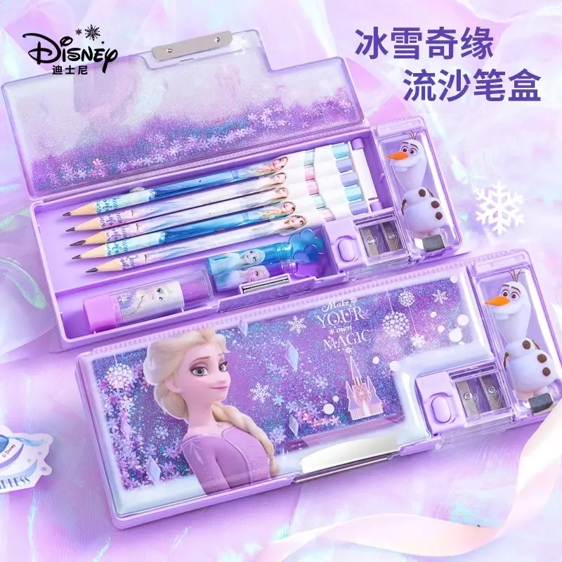 Frozen quicksand pencil case multi-functional primary school children kindergarten cartoon pencil case double-layer large capacity Aisha — feature 3
