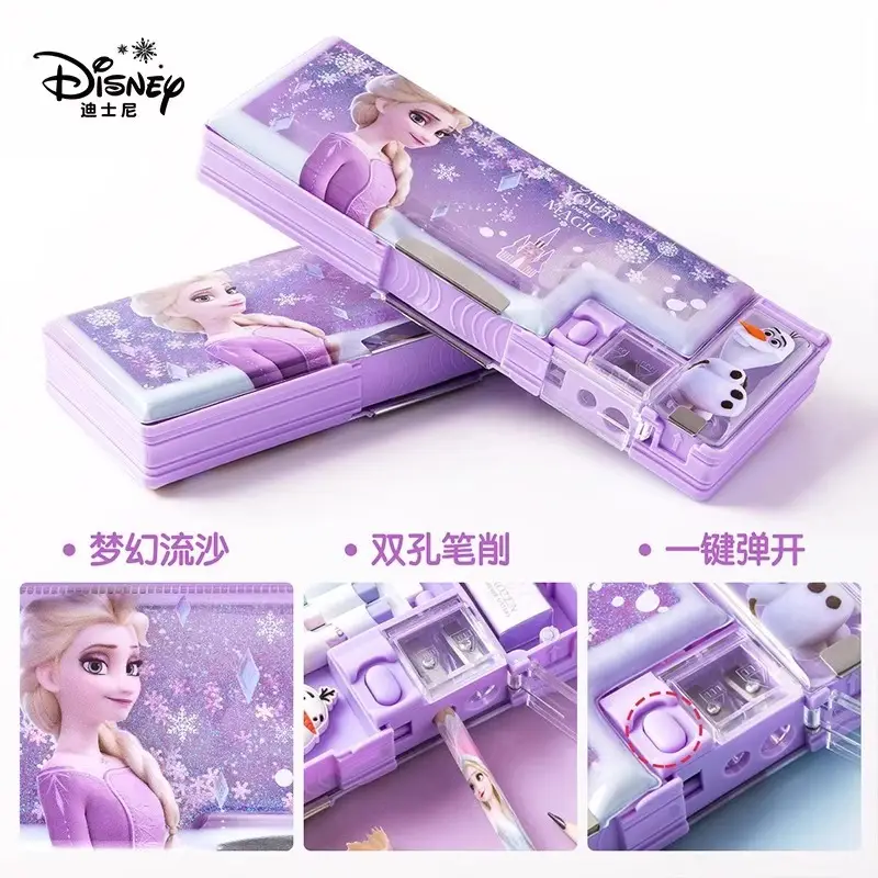 Frozen quicksand pencil case multi-functional primary school children kindergarten cartoon pencil case double-layer large capacity Aisha — feature 4