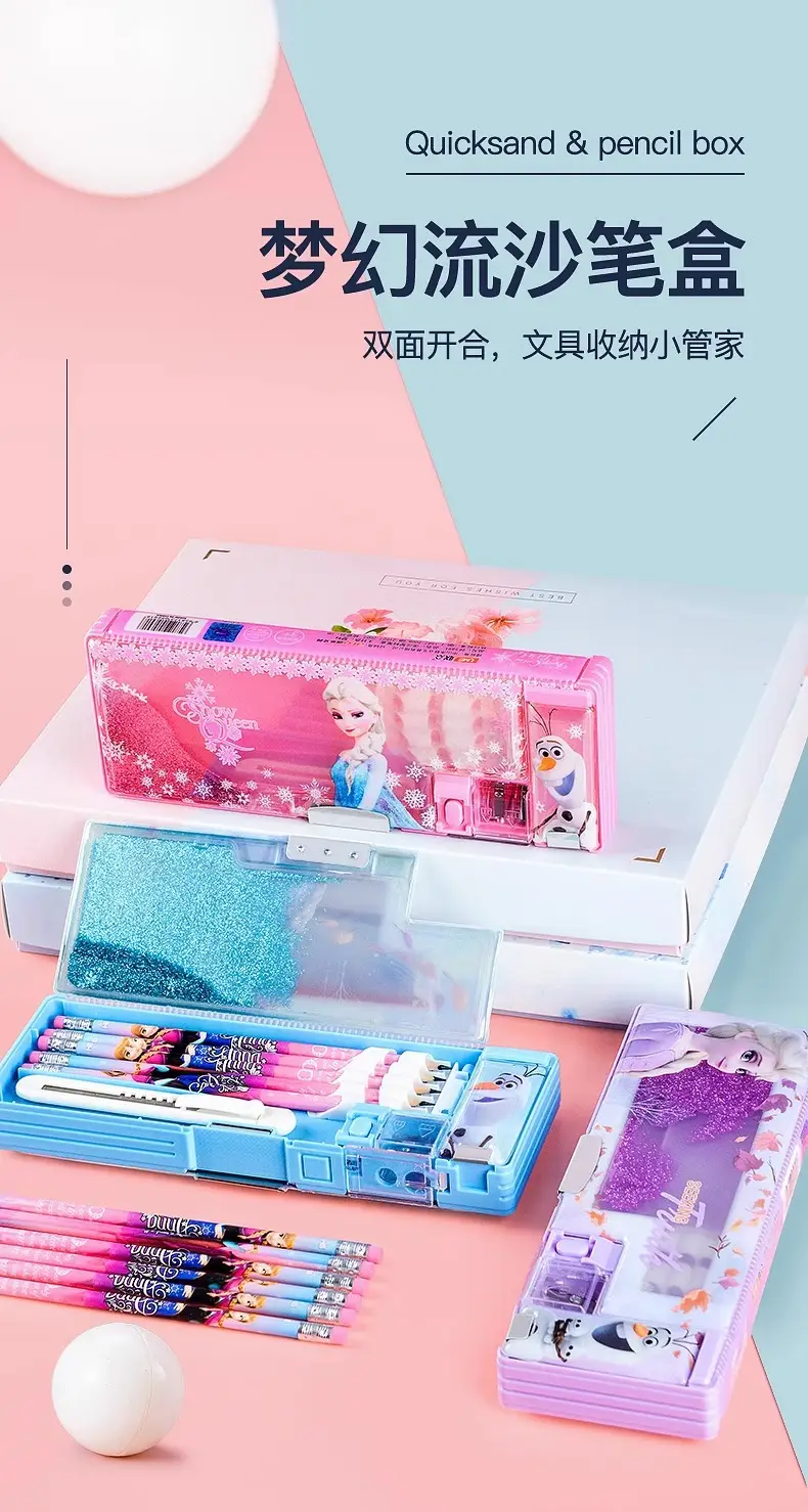 Frozen quicksand pencil case multi-functional primary school children kindergarten cartoon pencil case double-layer large capacity Aisha — feature 5