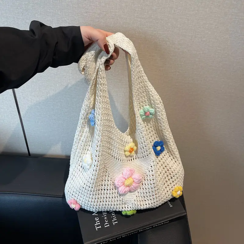 Women's Knitted Flower Shoulder Crossbody Bag - Image 3