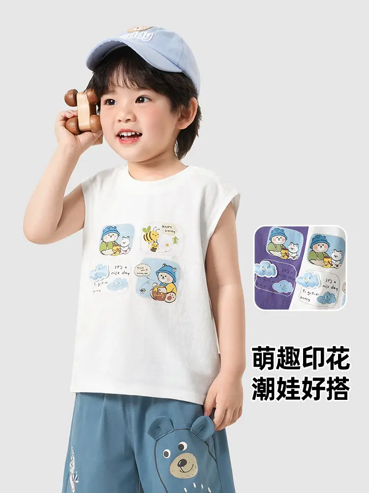 Kaka Panda Sleeveless T-Shirt Purple Kids Baby Summer - Image 4
