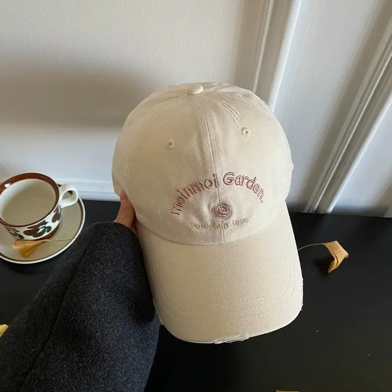 Korean Rose Letter Baseball Cap Women Black