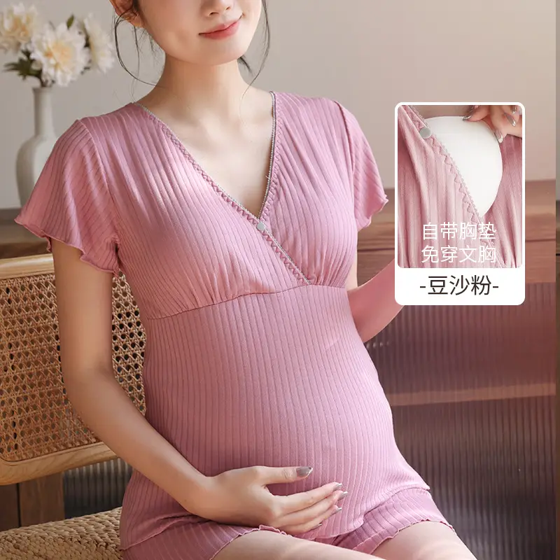 Grey Soft Sleep Top with Chest Pad for Pregnant Women - Image 2