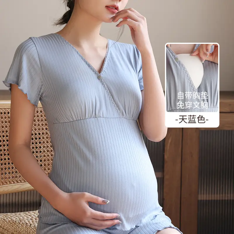 Grey Soft Sleep Top with Chest Pad for Pregnant Women - Image 3