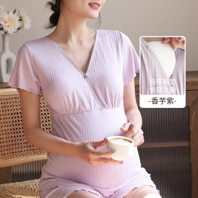 Grey Soft Sleep Top with Chest Pad for Pregnant Women - Image 4