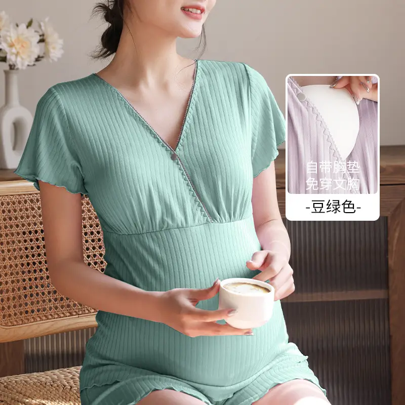 Grey Soft Sleep Top with Chest Pad for Pregnant Women - Image 5