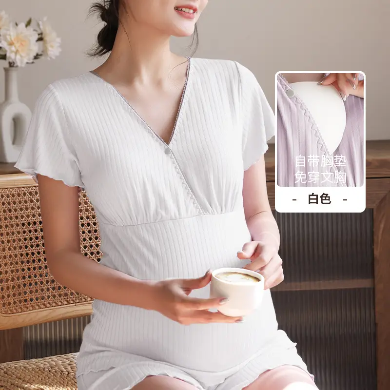 Grey Soft Sleep Top with Chest Pad for Pregnant Women - Image 6